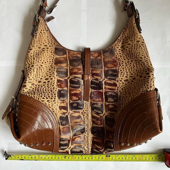 Y2K Croc Embossed Hobo Bag – Studded Brown Vintage - Picture 4 of 8